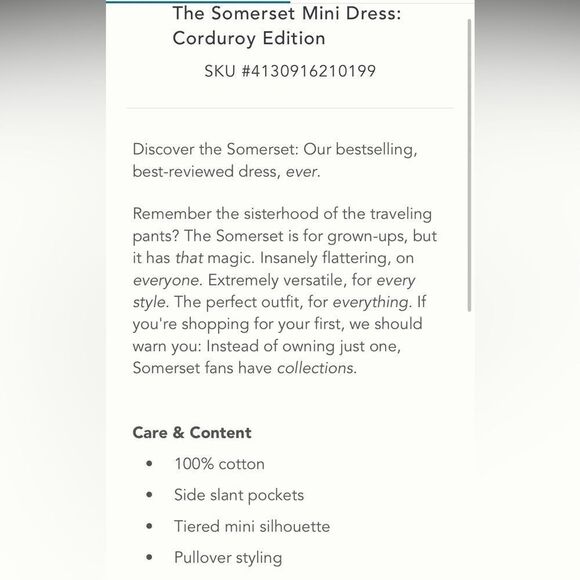 Maeve Somerset corduroy edition mini dress NWT - Picture 2 of 2